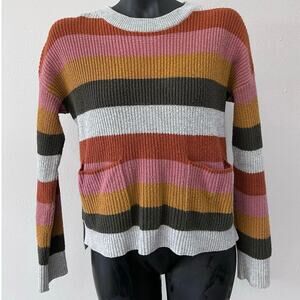 Madewell Walton Striped Knit Pullover Sweater Sz XS Pocket Boho Streetwear Y2K